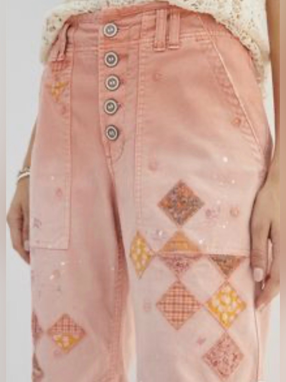 Anthropologie Pilcro 'The Wanderer' salmon pink pants patchwork size 25